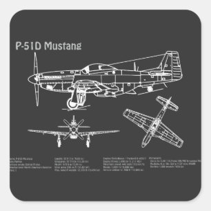P-51D Mustang - Aeroplane Blueprint PD Square Sticker