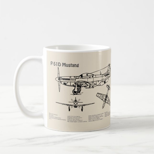 P-51D Mustang - Aeroplane Blueprint SD Coffee Mug (Left)
