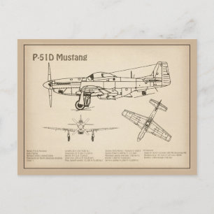 P-51D Mustang - Aeroplane Blueprint SD Postcard