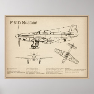 P-51D Mustang - Aeroplane Blueprint SD Poster