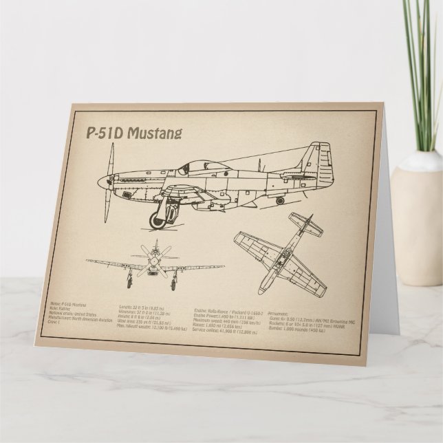 P-51D Mustang - Aeroplane Blueprint SD Thank You Card (Front)