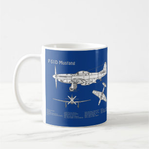 P-51D Mustang - Airplane Blueprint ABD Coffee Mug
