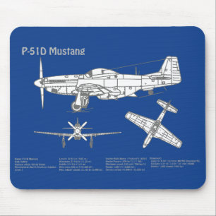 P-51D Mustang - Airplane Blueprint ABD Mouse Mat