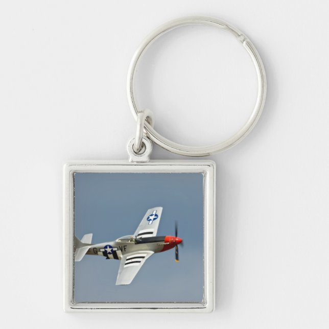P-51D Mustang Fighter with D-Day markings flying Key Ring (Front)