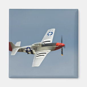 P-51D Mustang Fighter with D-Day markings flying Magnet
