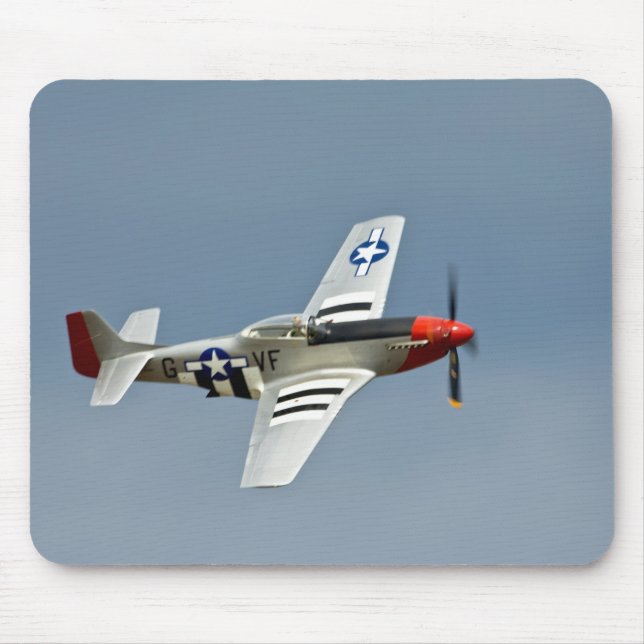 P-51D Mustang Fighter with D-Day markings flying Mouse Mat (Front)