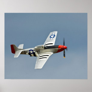 P-51D Mustang Fighter with D-Day markings flying Poster