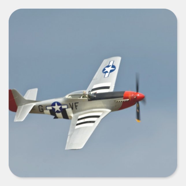 P-51D Mustang Fighter with D-Day markings flying Square Sticker (Front)