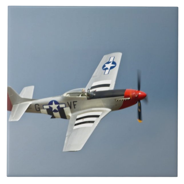P-51D Mustang Fighter with D-Day markings flying Tile (Front)