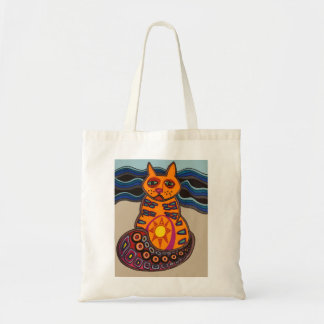 P-Cat-So on the beach cat tote bag folk art