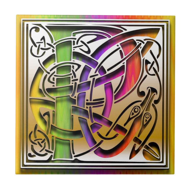 P Celtic Rainbow Custom Monogram Tile (Front)