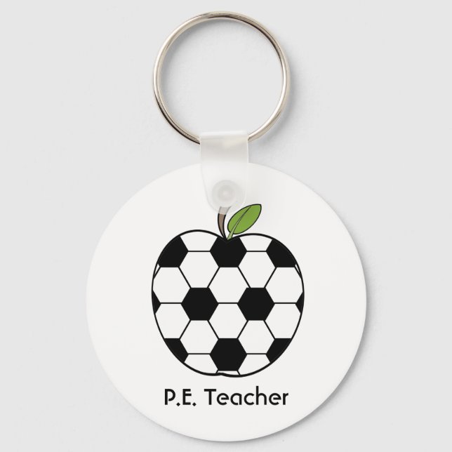 P.E. Teacher Keychain - Soccer Ball Apple (Front)