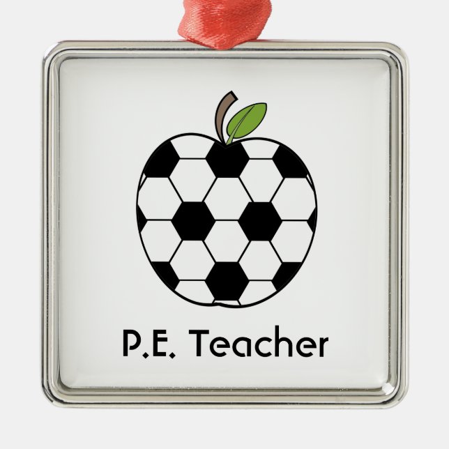 P.E. Teacher Soccer Ball Apple Ornament (Front)