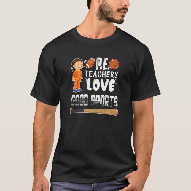 P e Teachers Love Good Sports Baseball Bats T-Shirt (Front)