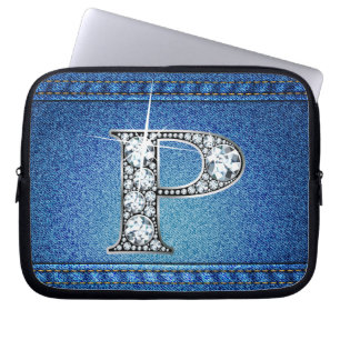 P Faux "Diamond" Denim Stitching Electronics Bag