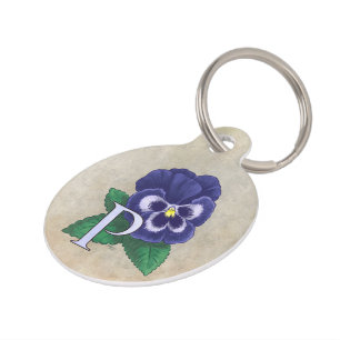P for Pansy Floral Alphabet Monogram Pet Tag