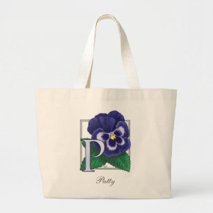 P for Pansy Flower Monogram Large Tote Bag