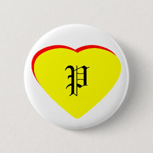 "P" Heart Yellow Red Wedding Invitation The MUSEUM 6 Cm Round Badge