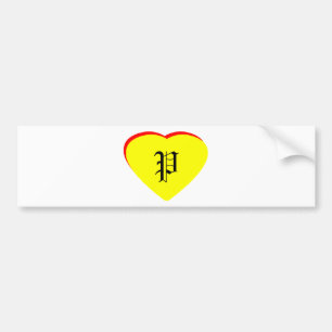 "P" Heart Yellow Red Wedding Invitation The MUSEUM Bumper Sticker