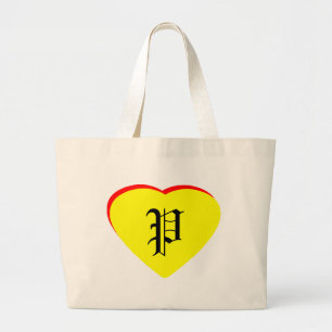 "P" Heart Yellow Red Wedding Invitation The MUSEUM Large Tote Bag