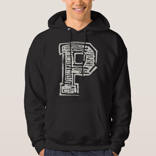 P in Vintage Athletic Font Hoodie (Front)