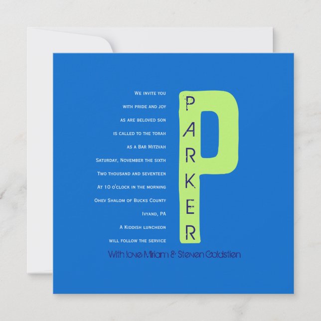 P Initial Collection Bar Mitzvah Invitation (Front)