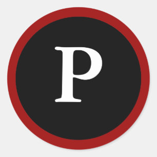 P : Initial P Letter P Red, White & Black Stickers