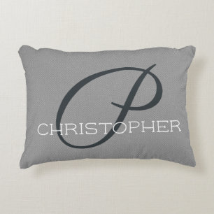 P Initial Personalised Name Black White Grey Decorative Cushion