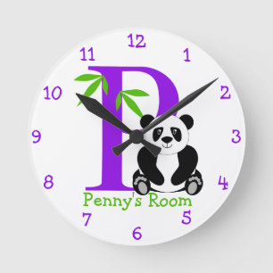 P is for Panda and Penny-Child's Bedroom Round Clock