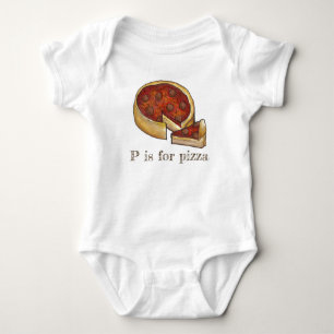 P is for Pizza Alphabet Pepperoni Deep Dish Pie Baby Bodysuit