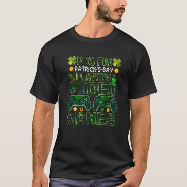 P Is For Playing Games Boys St Patrick Day Funny V T-Shirt (Front)