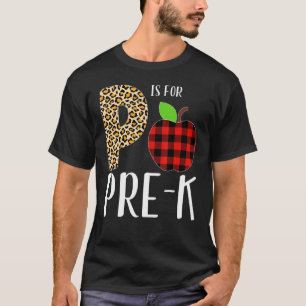 P Is For Pre K Teacher Leopard Buffalo Plaid Kids  T-Shirt