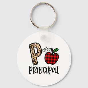 P Is For Principal Leopard Plaid Funny Ck To Schoo Key Ring