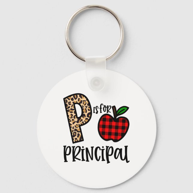 P Is For Principal Leopard Plaid Funny Ck To Schoo Key Ring (Front)