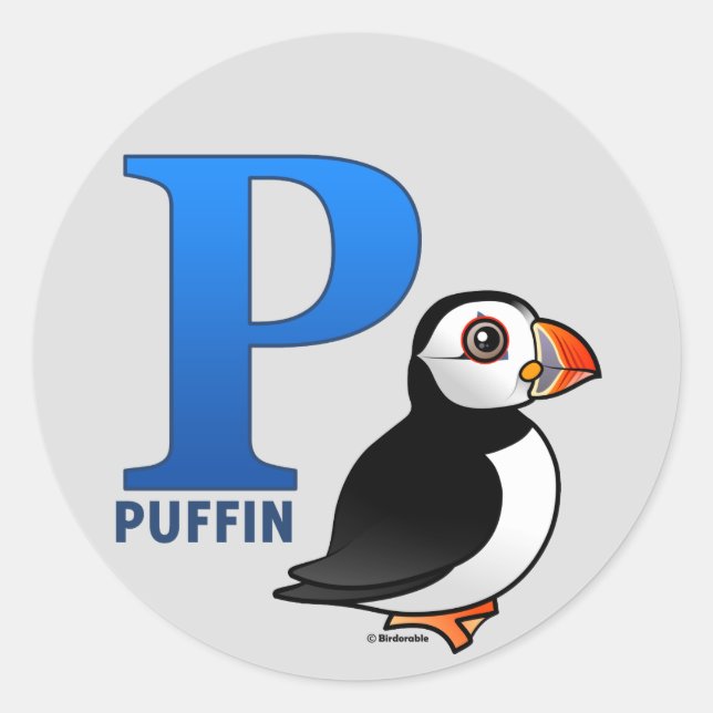 P is for Puffin Classic Round Sticker (Front)