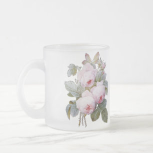 P.J. Redoute Bourbon Rose Bouquet Frosted Glass Coffee Mug