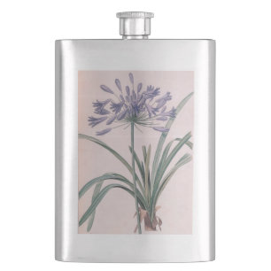 P.J. Redoute purple lily flowers. Vintage Hip Flask