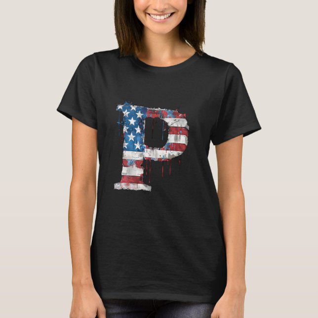 P Letter Initial Monogram Alphabet Patriotic Ameri T-Shirt (Front)