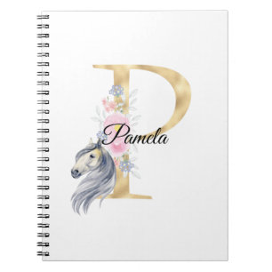 P letter personalised name monogram with horse notebook