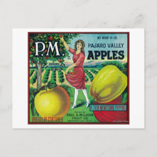 P.M. Apple Crate LabelWatsonville, CA Postcard