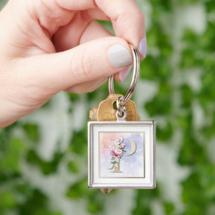 P Monogram Burgundy Floral Keychain