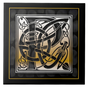P Monogram Celtic Black Stone Ceramic Tiles