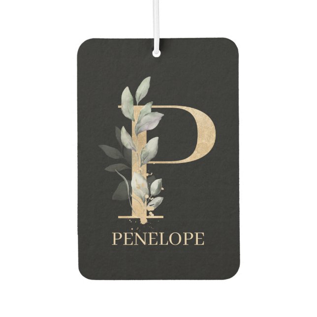 P Monogram Floral Personalised Car Air Freshener (Front)