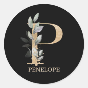 P Monogram Floral Personalised Classic Round Sticker