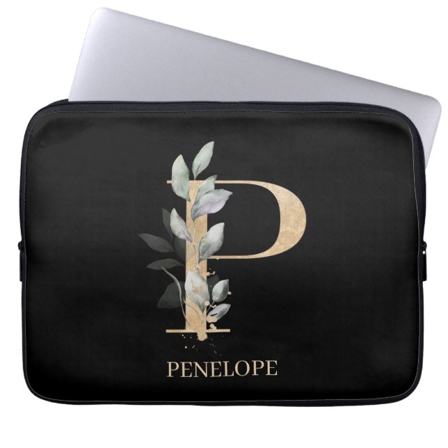 P Monogram Floral Personalised Laptop Sleeve (Front)
