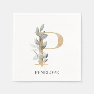 P Monogram Floral Personalised Napkins