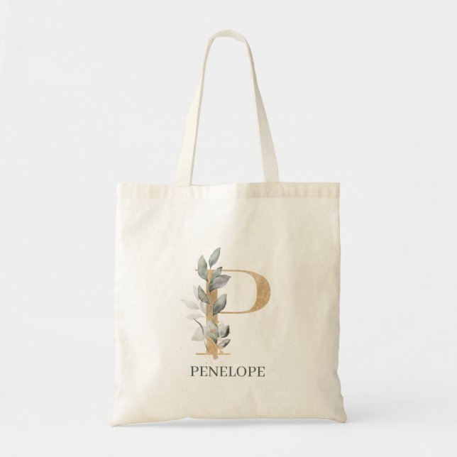 P Monogram Floral Personalised Tote Bag (Front)