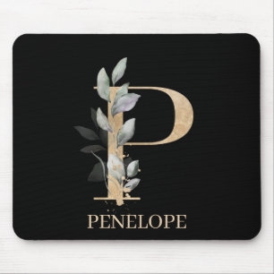 P Monogram Floral Personalized Mouse Mat