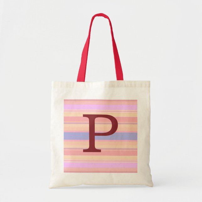 P :: Monogram P Summer Stripes Fun Tote Bag (Front)