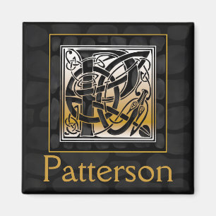 P Name Monogram "Celtic Black Stone" Square Magnet